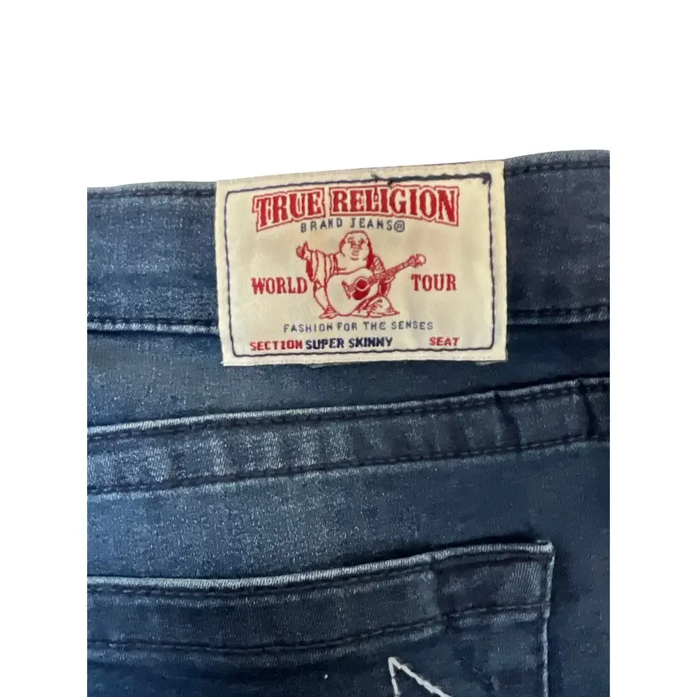 True Religion Men’s 33 Super Skinny Dark Wash Cargo Moto Jeans Zipper Ankle